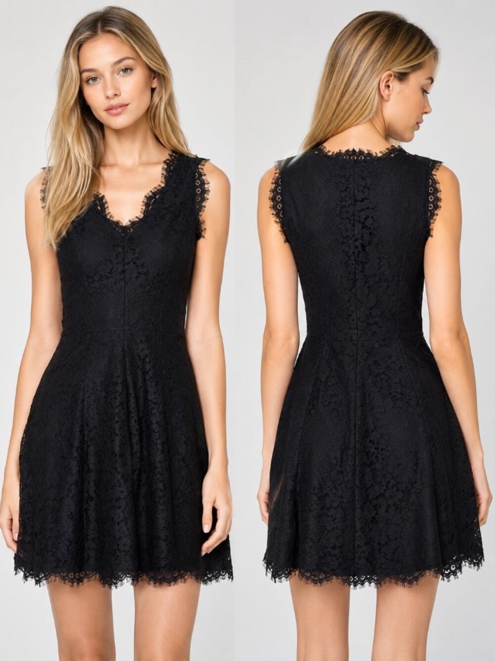 Joie Nikolina Allover Lace Fit Flare Dress Women Black Sleeveless V-Neck XS